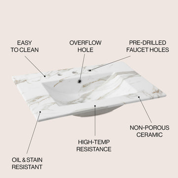 Ancillary 3-Hole 20 in. W x 18.25 in. D Classic Contemporary Rectangular Ceramic Single Sink Basin Vanity Top